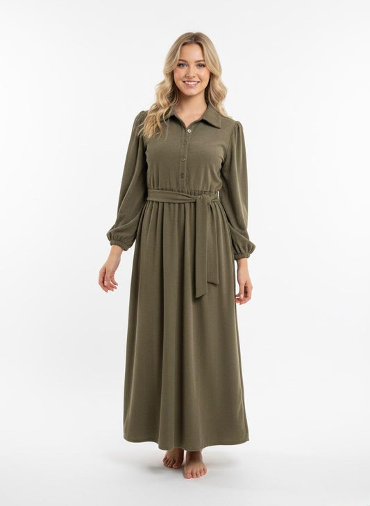 Olive Green Textured Modesty Dress