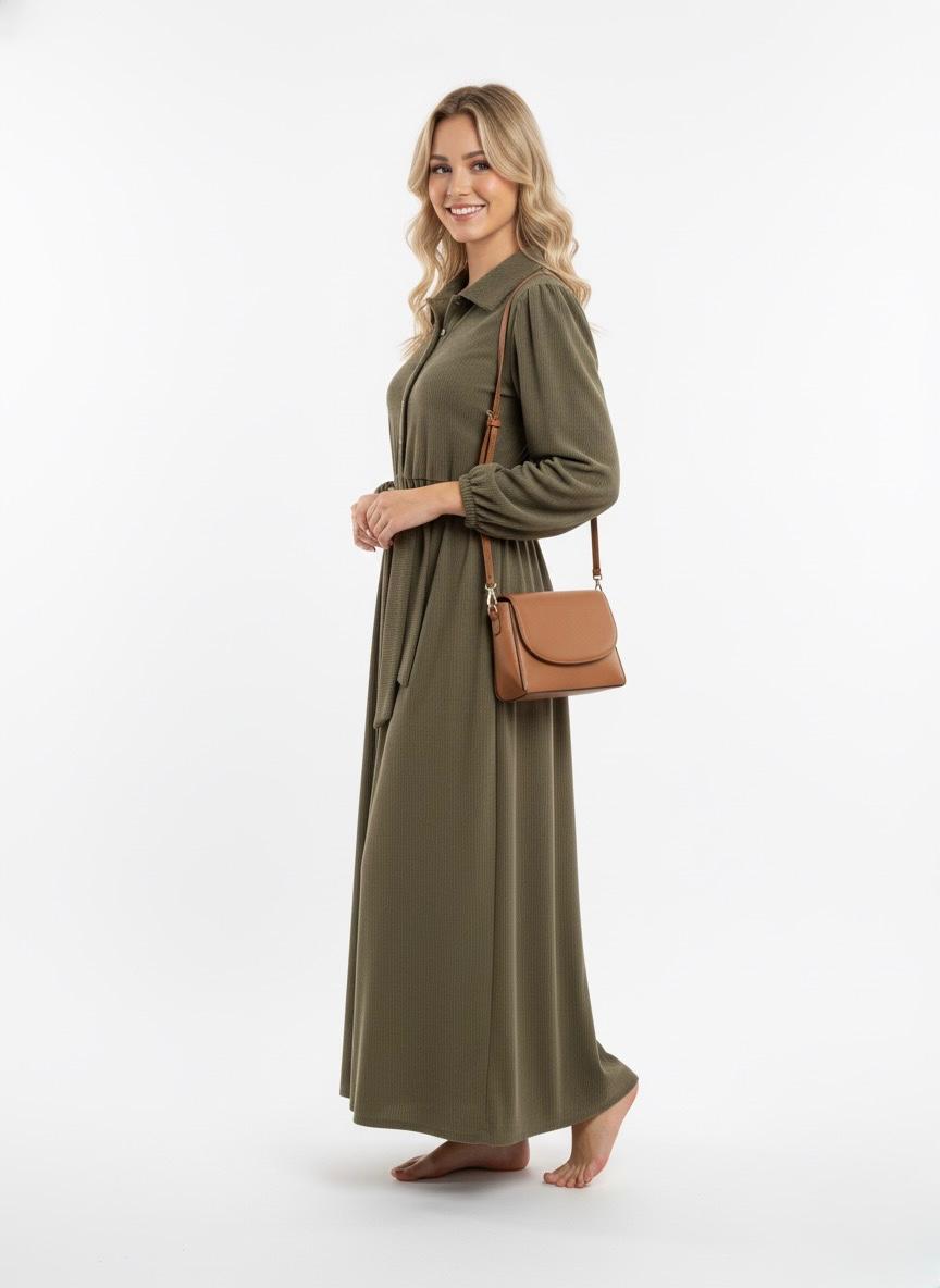 Olive Green Textured Modesty Dress