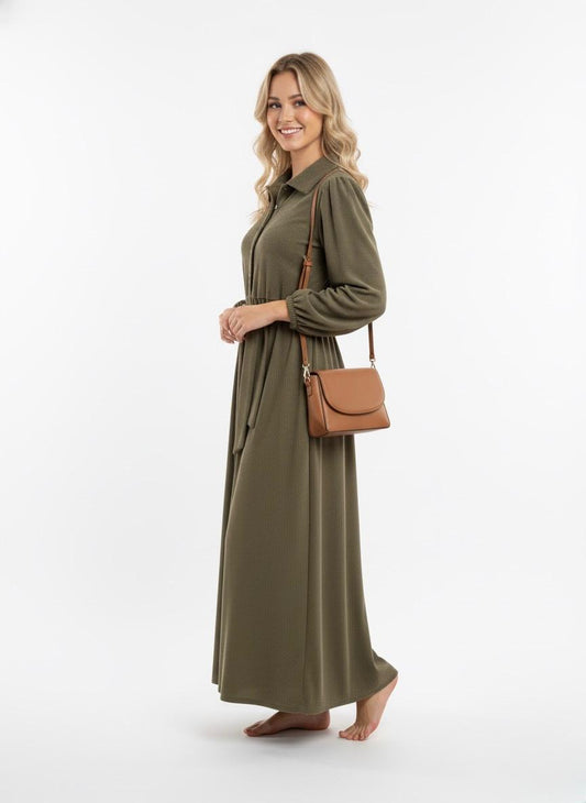Olive Green Textured Modesty Dress